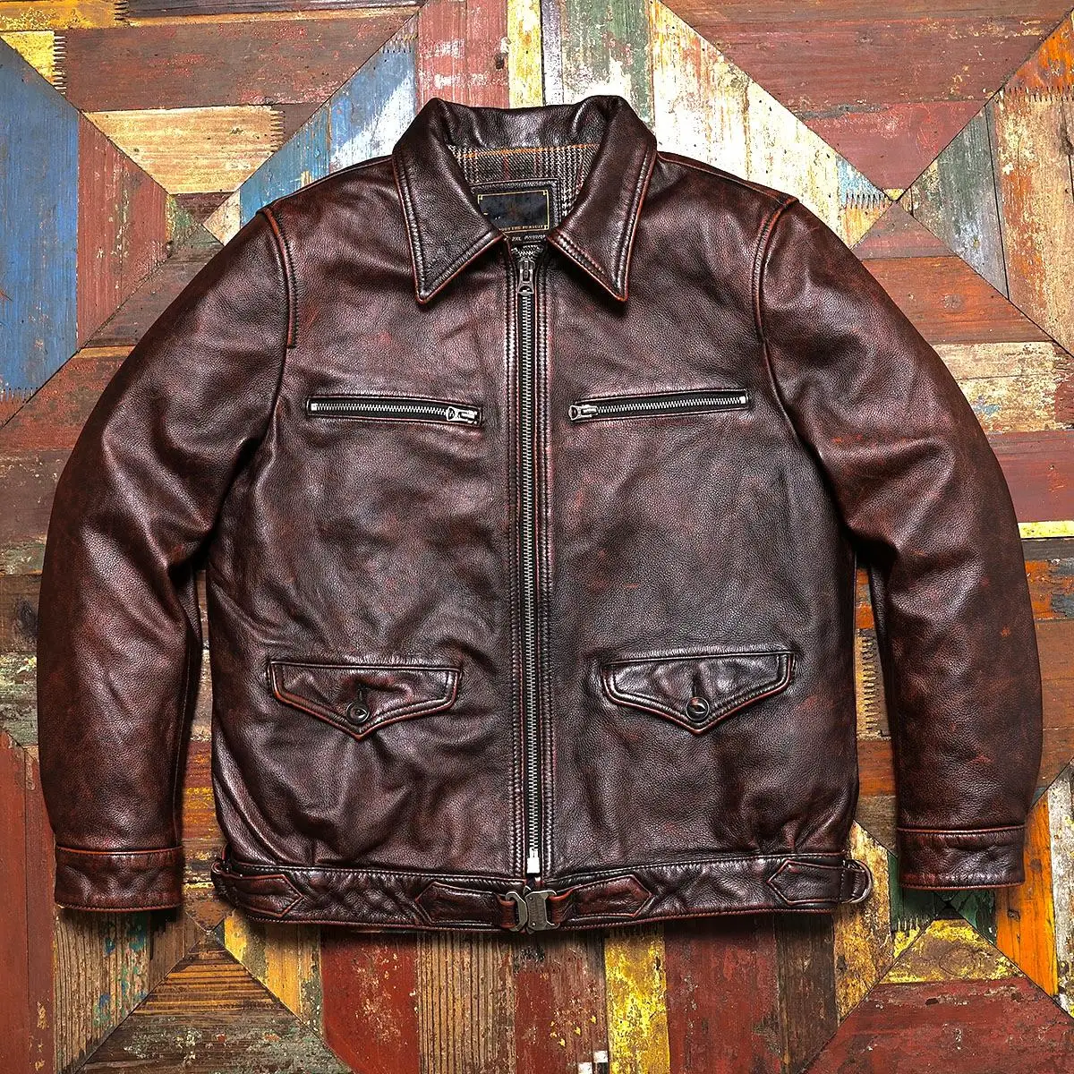 سترة طيار عتيقة من خياط براندو هارتمان مغسولة بعمر محبب بالكامل من جلد البقر للرجال سترة قصيرة من الجلد الطبيعي