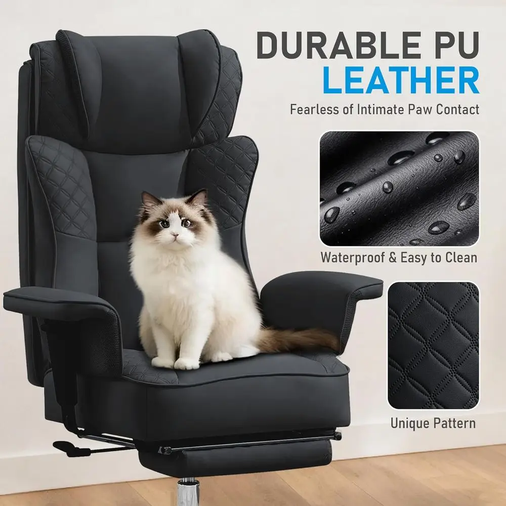 Big and Tall Oice Chair, Ergonomic Leather Reclining Chair with ootrest, High-Back Comy Executive Computer Desk Chairs with Lumb view 4