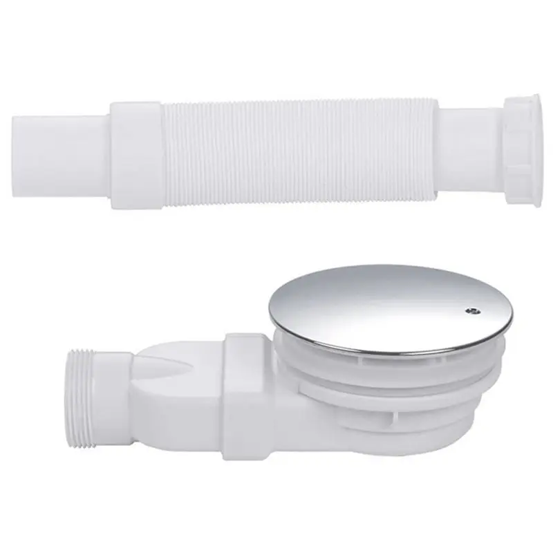 B84B-Low Profile Shower Drain Chrome Plated ABS Shower Tray Siphon Slim Odor Prevention Drain Trap Side Drain