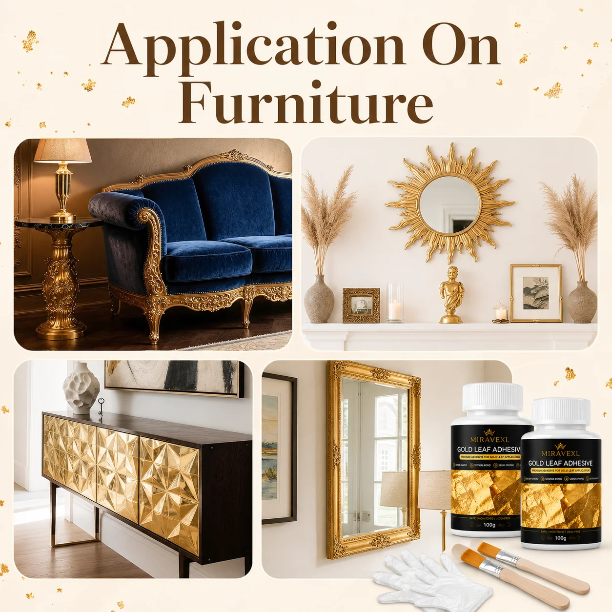 Gold Leaf Adhesive Kit, Water-Based Gilding Glue with Disposable Gloves & Wood Brush for Arts, Crafts, Furniture Decor