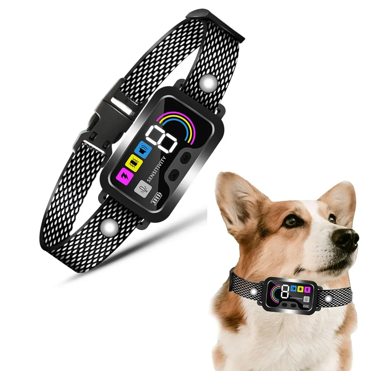 Color Screen Smart Dog Bark Collar, Bark Stopper with Beep Vibration Harmless Shock, Rechargeable Anti Barking Training Collar