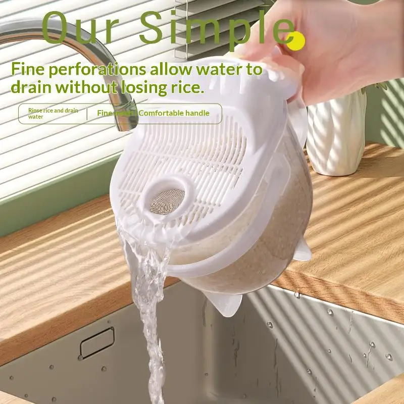 400ml Rice Washer Strainer Bowl With Handle, For Rice Washing Bowl Needs And Rice Rinser Strainer Use With Beans, Pasta & Fruit