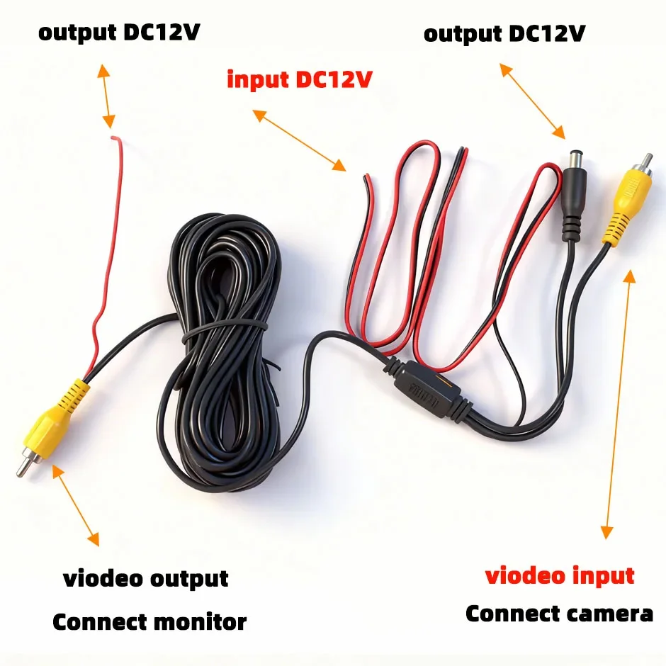 RCA AV Cord 6.5M Video Cable with DC Power 5.5mm Connector for Rear View Backup Camera  Reverse Cam Car Multimedia Monitor..