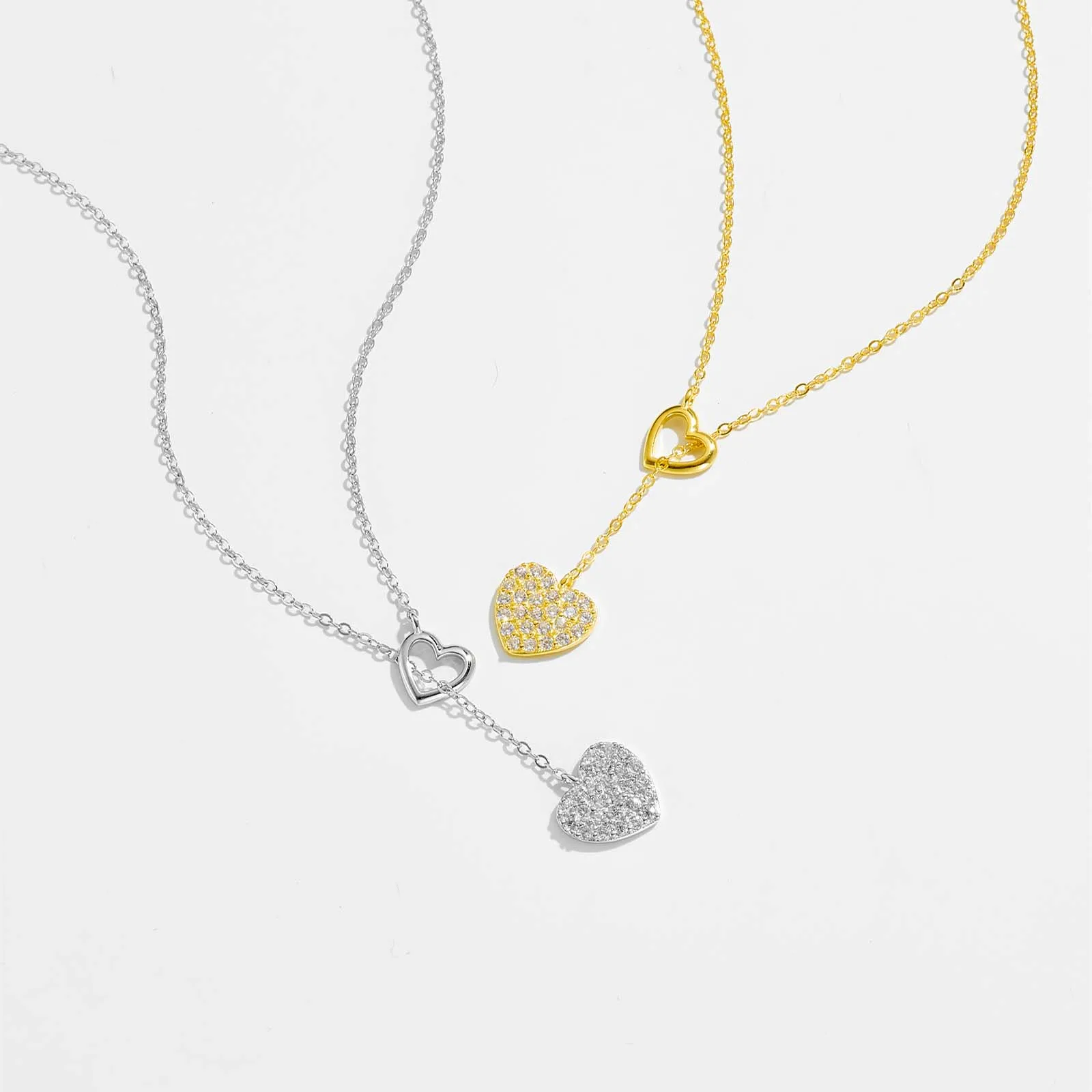 ANDYWEN 925 Sterling Silver Gold Love Heart Pull Heart Move Adjustable Chain Necklace Choker Women Luxury Fine Jewelry