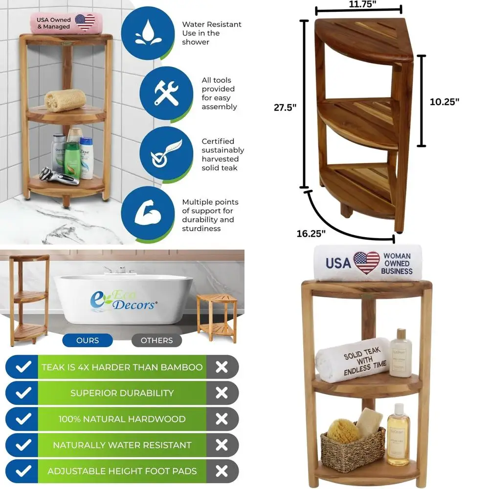 

Трехуровневая полка для душа из тика: водонепроницаемое хранилище для аксессуаров для ванной комнаты