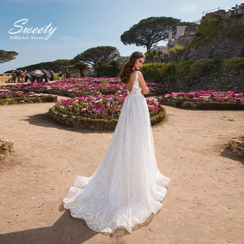 Robe de mariée trapèze en dentelle, sans manches, épaules dénudées, en Tulle, grande taille