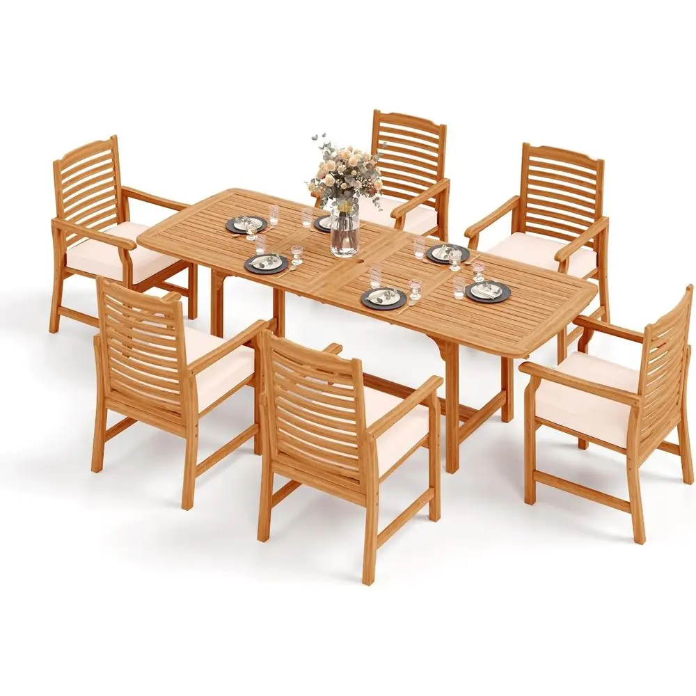 

Outdoor Acacia Wood Patio Dining Set, Expandable Table with 6-8 Chairs, 7-Piece Deck Porch Furniture Set