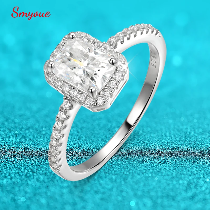 Smyoue 1CT 2CT Radiant Cut Certified Moissanite Wedding Ring for Women D Vvs1 Luxury Quality 925 Sterling Silver Band Wholesale