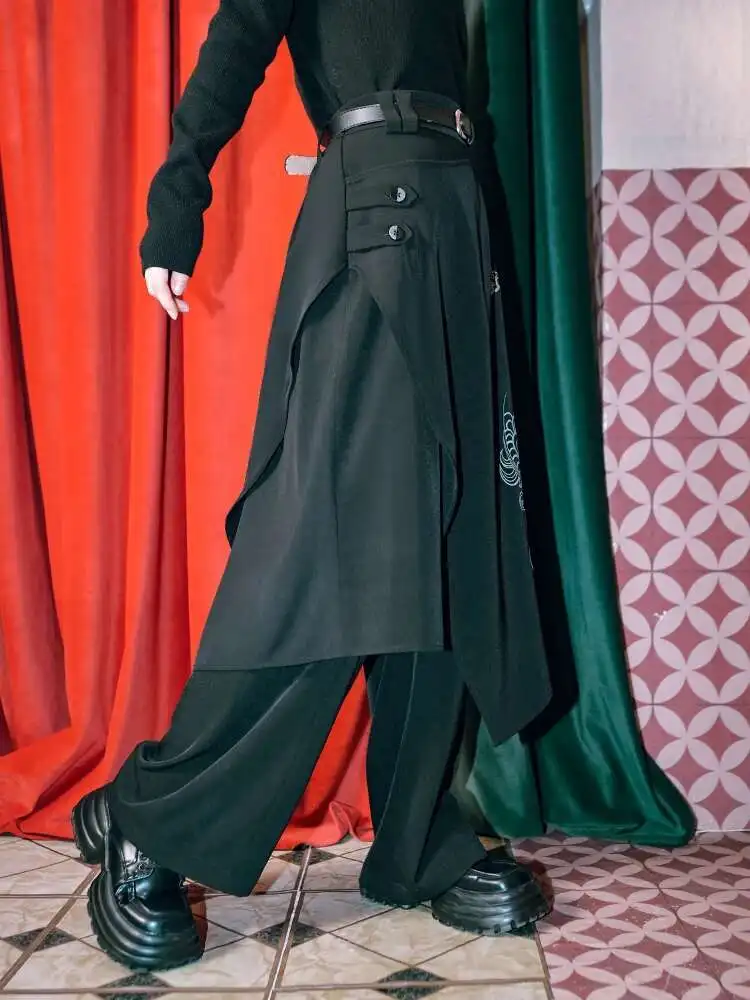 New Chinese Style National Style Han Elements Dragon Pattern Printing Culotte Loose And Comfortable Fake Two Pieces Montage