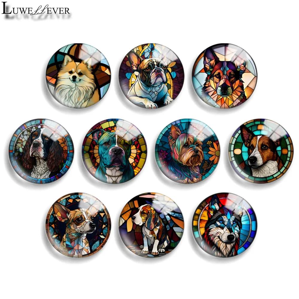 12mm 14mm 20mm 25mm 30mm 40mm 855 Dog Mix Round Glass Cabochon Jewelry Finding 18mm Snap Button Charm Bracelet