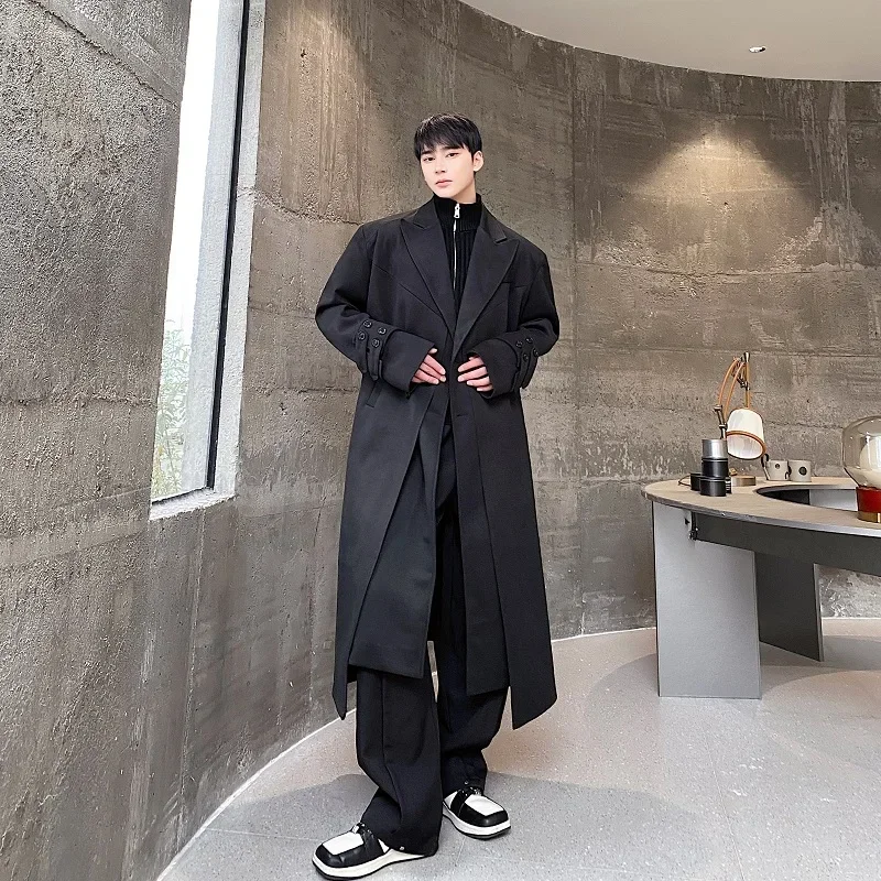 

Korean Men Trend Trench Coats Loose Casual Coat Double Breasted Woolen Blends Couples Long New Fashion Fall Winter 2023 N68