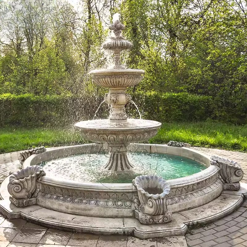 Stone carving fountains, large outdoor courtyards, villa landscape ornaments, outdoor water features, flowing water ponds, Europ