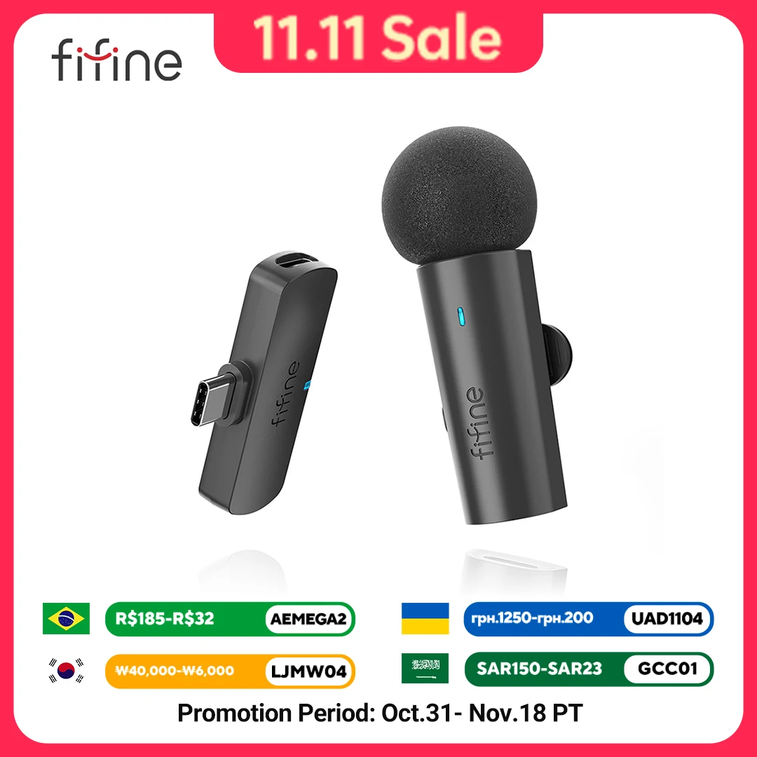 FIFINE Wireless Lavalier Microphone with Type-C Interface for Phone/PC,Crystal Clear Recording for Streaming, Vlogs & Interviews