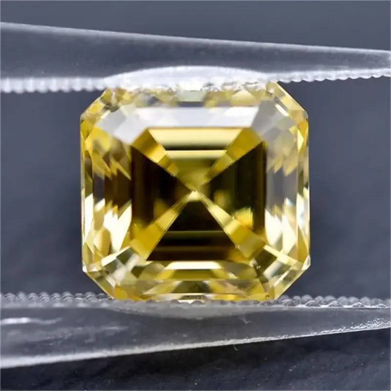 Moissanite Stone Asscher Cut Lemon Yellow Color Lab Grown Moissanite Jewel Pass Diamond Tester With GRA Certificate