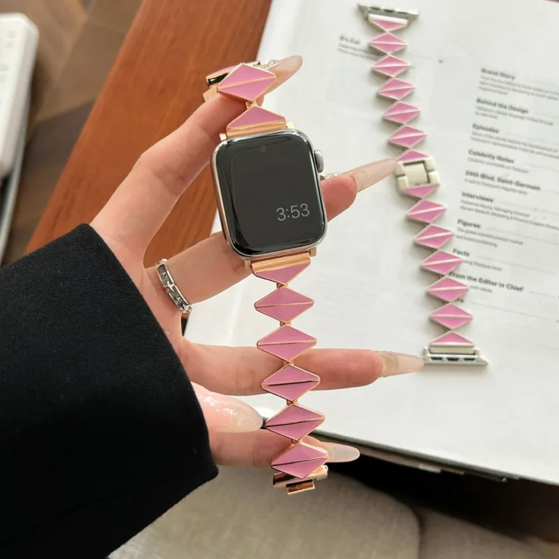 Luxury Geometric Polygon Strap for Apple Watch Band Ultra2 49mm 9 8 7 41mm 45mm Women Metal Bracelet for IWatch SE 6 5 3 40mm 44