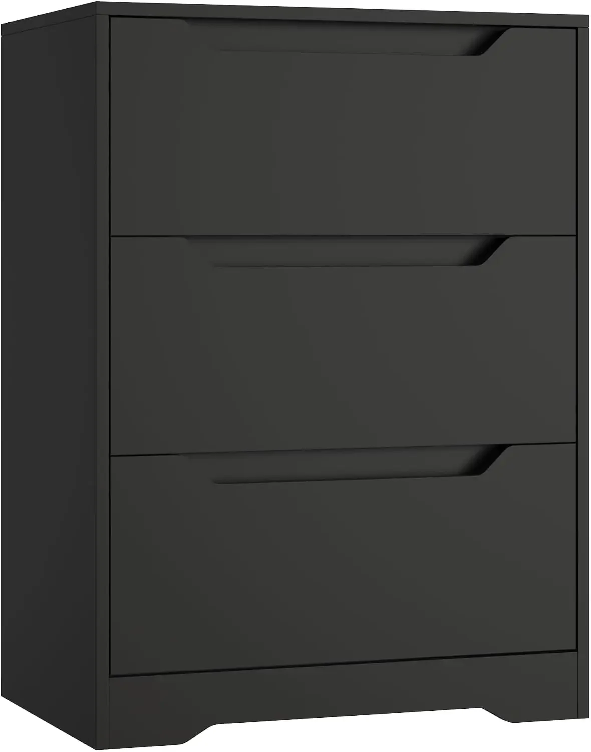 Modern 3 Drawers Dresser, Wood Chest of Drawers with Storage, Black | Small Dresser with Cut-Out Handles, Black Dresser, 3 Drawe
