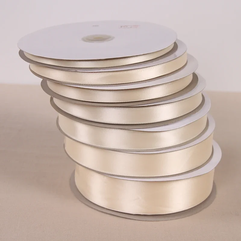 (91 meter/rol) Beige enkelzijdig satijnen lint groothandel cadeau bruiloft kerstversiering DIY singelband kaart cadeauverpakking