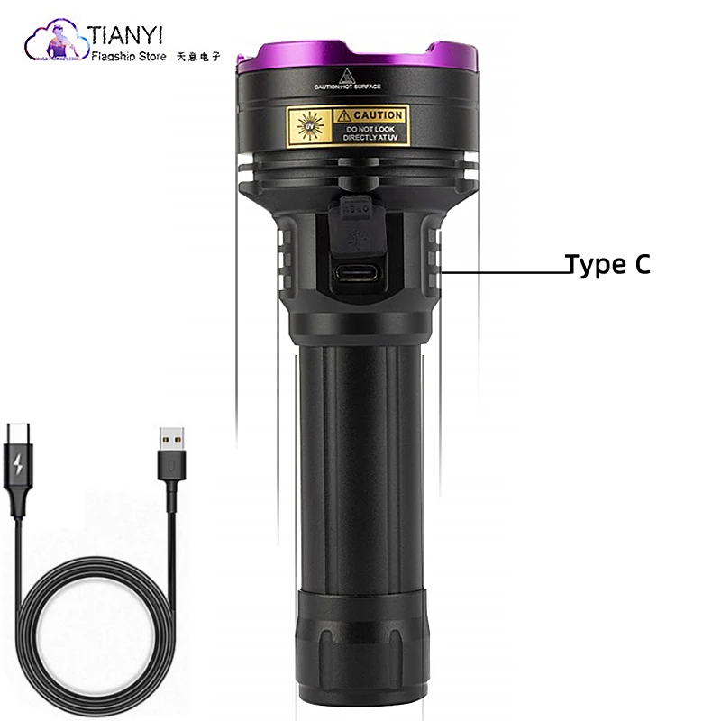 LED UV high-power fluorescent detection special flashlight waterproof, durable and drop-resistant 365nm purple flashlight