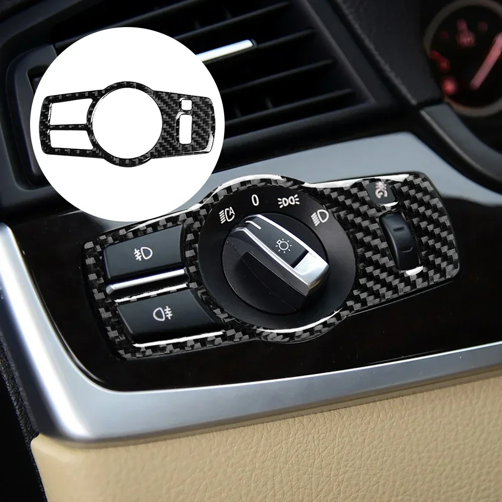 Car Headlight Switch Panel Cover Sticker Carbon Fiber Switch Panel Trim Accessories For BMW 5 Series F10 F07 F01 F25 F26 X3 X4 N
