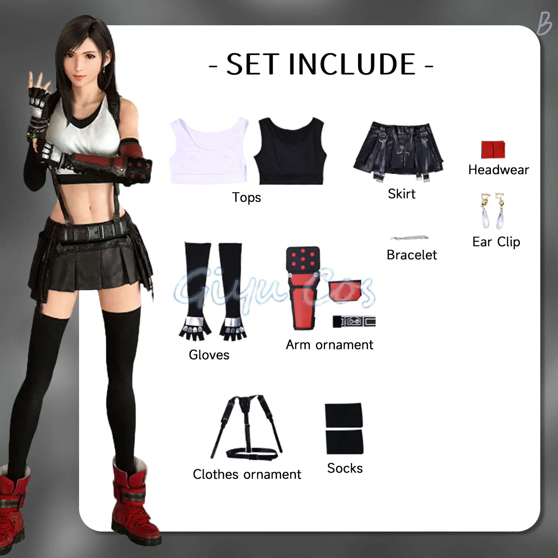 Tifa Lockhart Cosplay Kostuum Carnaval Uniform Pruik Anime Halloween Kostuums Vrouwen Spel