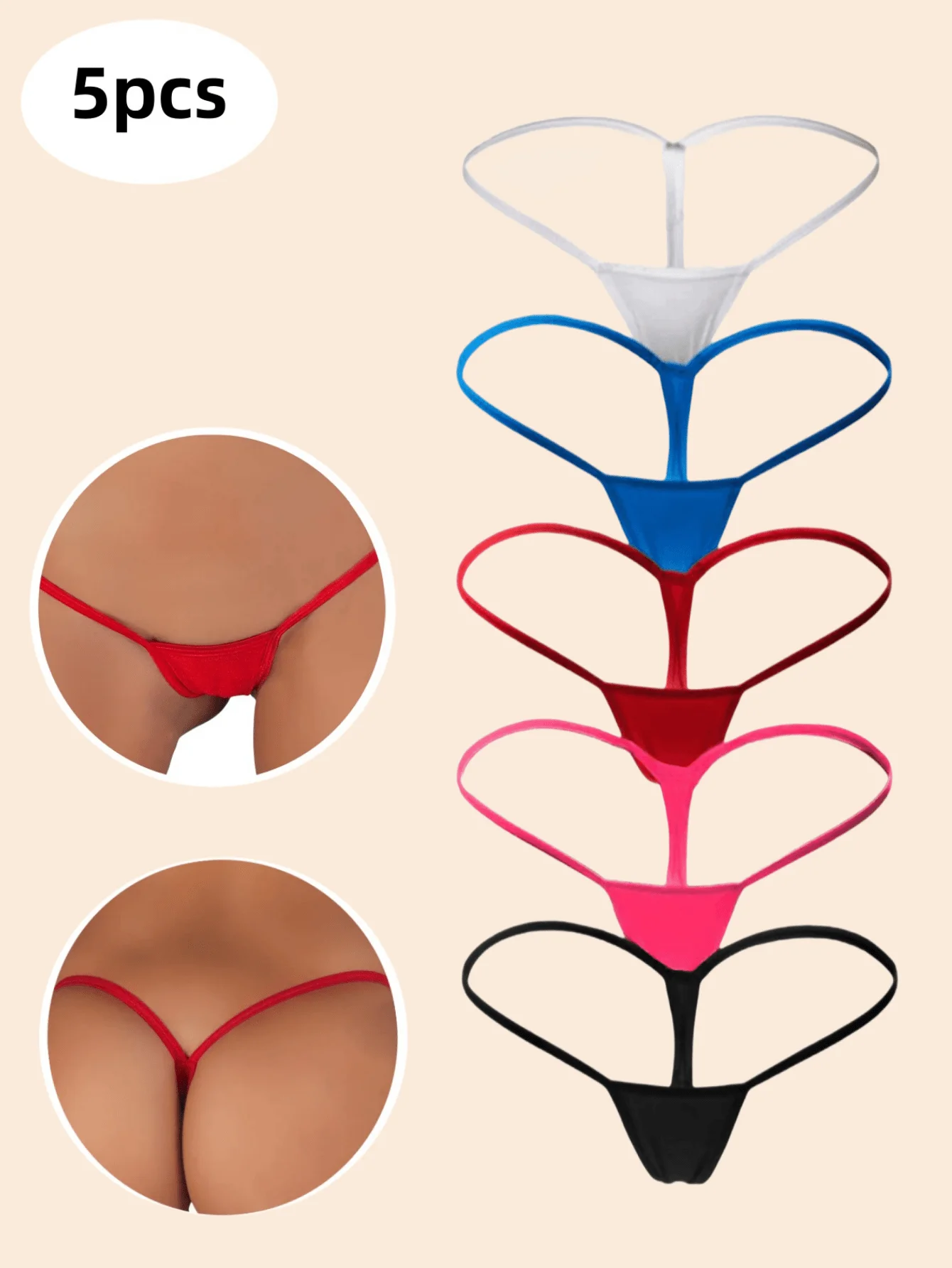 

5 шт. женских стрингов с низкой талией, из мягкой эластичной ткани, разные цвета