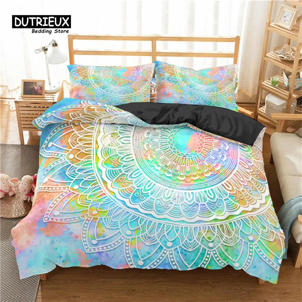 

Soft Bohemian Chic Colorful Mandala Bedding Set Microfiber Galaxy Print Duvet Cover With Zipper Closure Pillow Case Home Textile