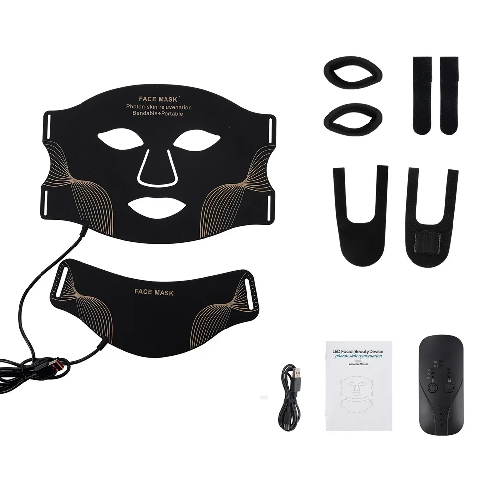 Wireless LED Face Mask with Neck 7 Colors LED Silicone Mask Photon Beauty Mask Skin Tighten Repair Skin Flexible Facial Mask