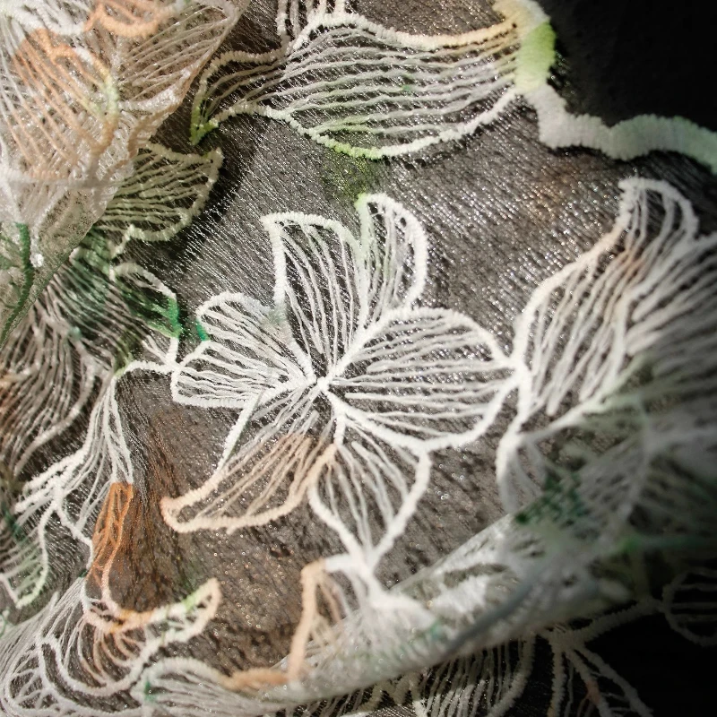 Colorful Lace Flower Hollow Mesh Embroidery Fabric Perspective Wedding Dress Handmade DIY Spring Summer Clothing Designer Fabric