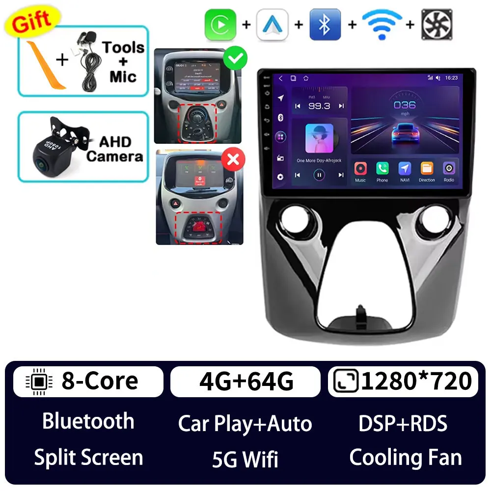 Android 15 Autoradio Voor Peugeot 108 Citroen C1 Toyota Aygo B40 2014 - 2021 Gps Multimedia Speler Navi Draadloze carplay Auto Dsp