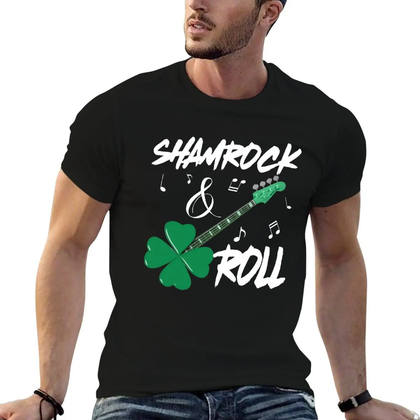 

quality for shirts high T-shirt Roll cotton t Patrick_s man Irish Shamrock Guitar St shirts Day T-Shirt t men