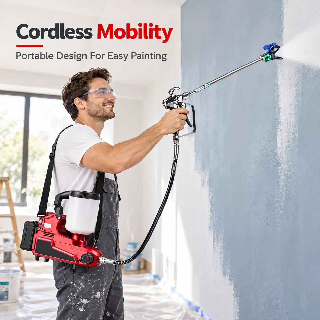 AOLIVIYA Cordless Airless Paint Sprayer 36V 500W Electric High Pressure Spray Gun Brushless For Latex Paint Walls Furniture