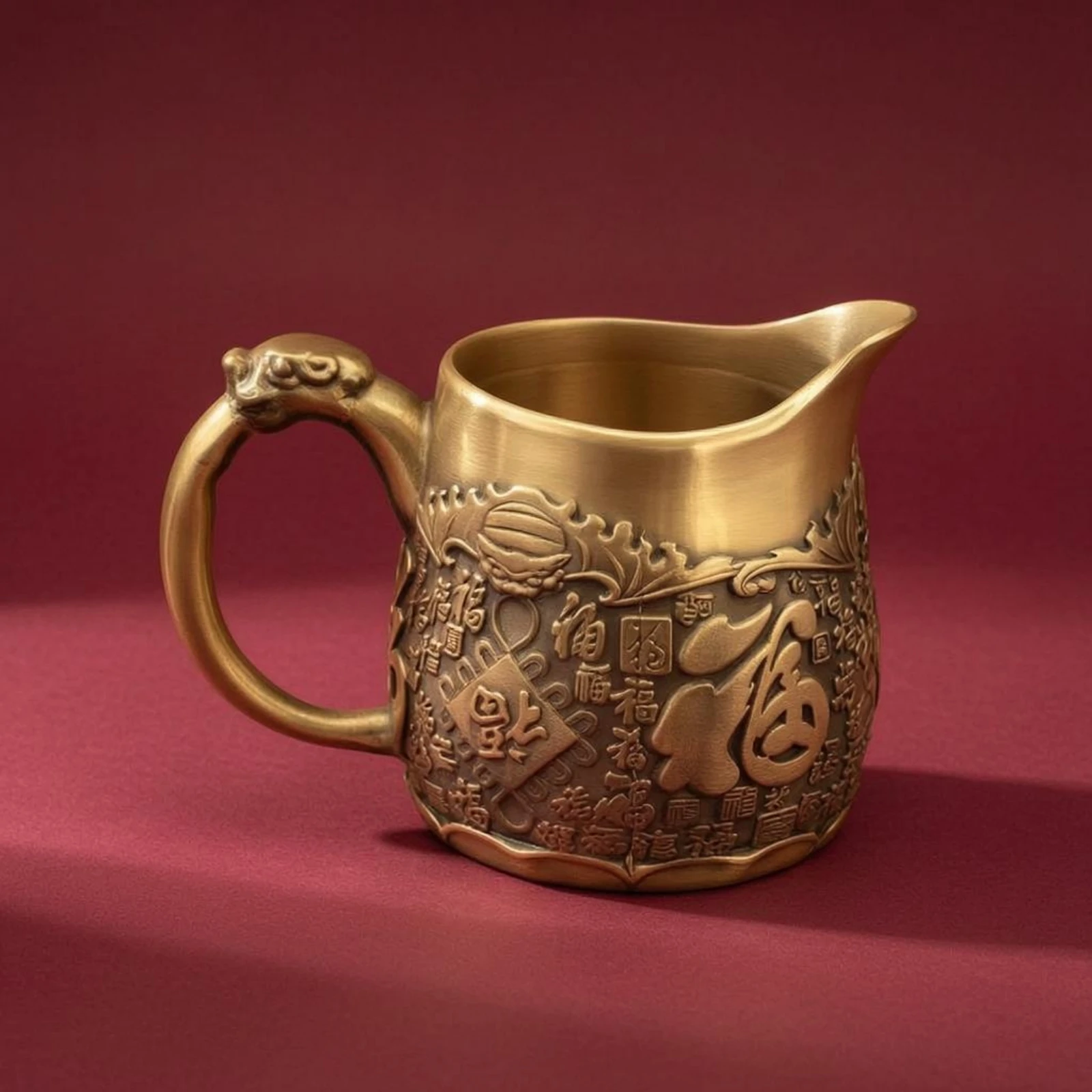 Tea Fairness Cup Antique-Gold Fairness Cup Gongfu Tea Pitcher Auspicious Character Tableware Comfortable Grip
