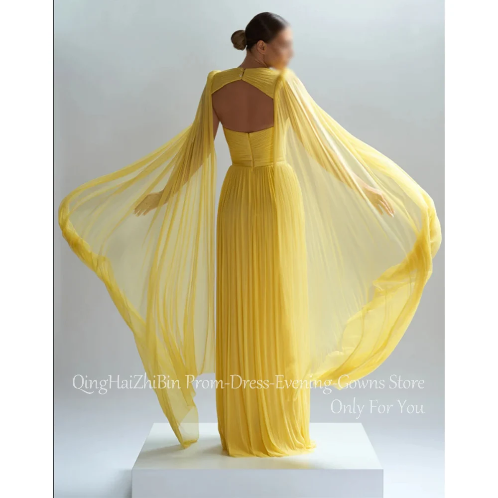 Customized Elegant Long Yellow Evening Dresses for Special Occasions Floor-Length Sweep Train Women Gala Party Dress 2025