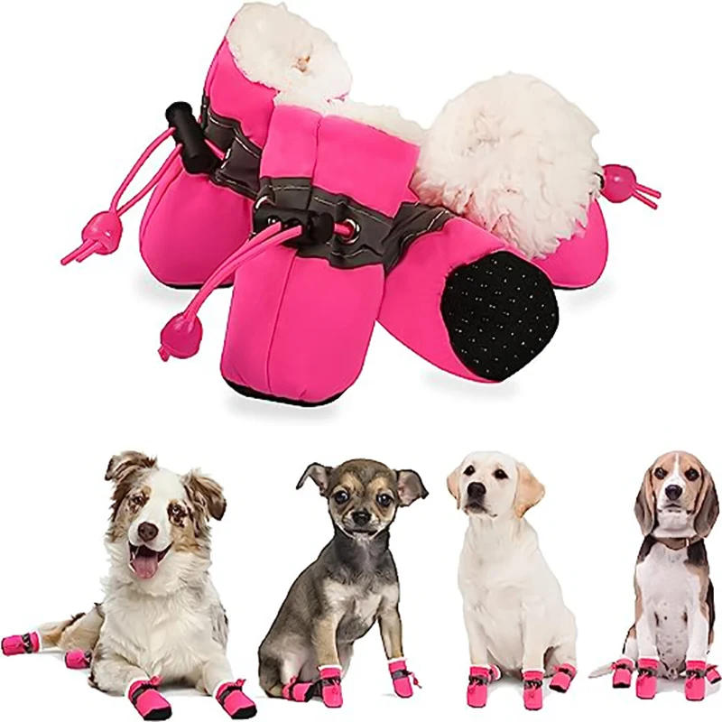 4pcs Dog Cat Cotton Shoes Waterproof Winter Dog Boots Anti-slip Puppy Rain Snow Booties Chihuahua Footwear for Small Pet Shoes