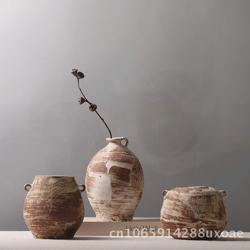 Quiet Style Small Pot Vase Creative Flower Arranging Room Stoneware Tea Desktop Homestay Living for Decorative Room