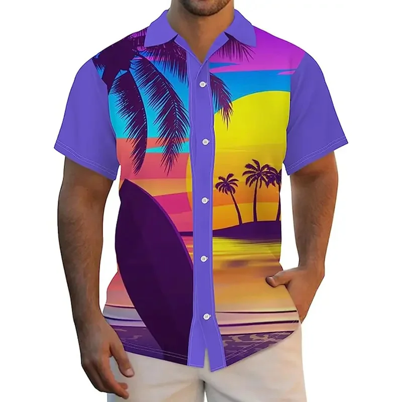 Camisa masculina verão camisa havaiana estampas gráficas palmeira cobrir ao ar livre rua manga curta botão para baixo roupas de impressão