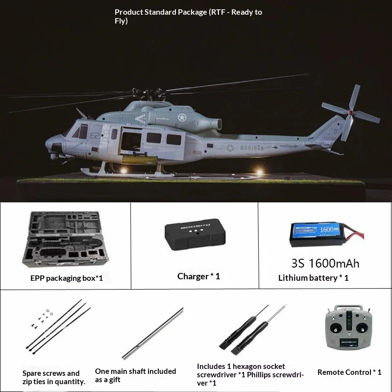 

Gutian Tech E2 UH-1Y Venom RC Helicopter 1/35 Scale All Metal Rotor Head With SFHSS And ELRS Protocol 3D Stunt Simulation Model