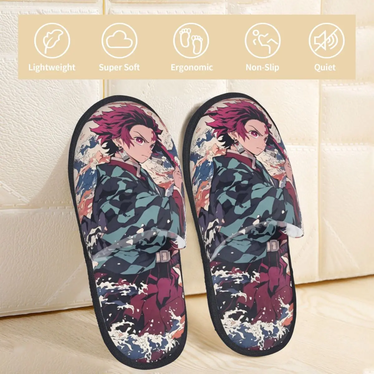 Tanjiro Kamado Winter Plush Slippers Living Room Anime Demon Slayer Soft Household Fur Slides Slippers Anti Slip