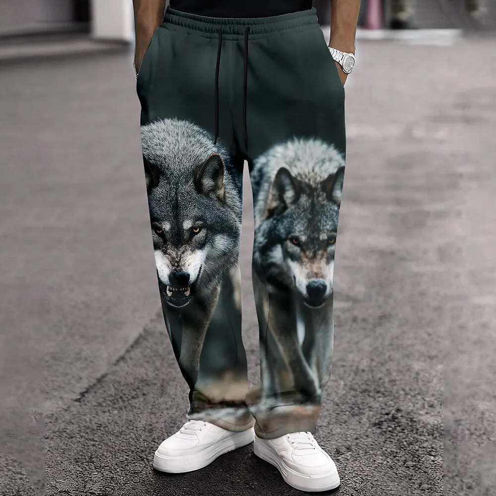 

Men's Animal Wolf Sweatpants Trousers Casual Pants Mid Waist Vintage Outdoor Workout Elastic Drawstring Waist Straight Leg Pant