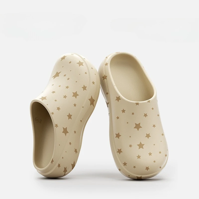 

Women's Summer Platform Slides 5cm Height Increasing Outdoor Shoes Non-Slip Star Pattern Waterproof Clogs Casual Thick Sole