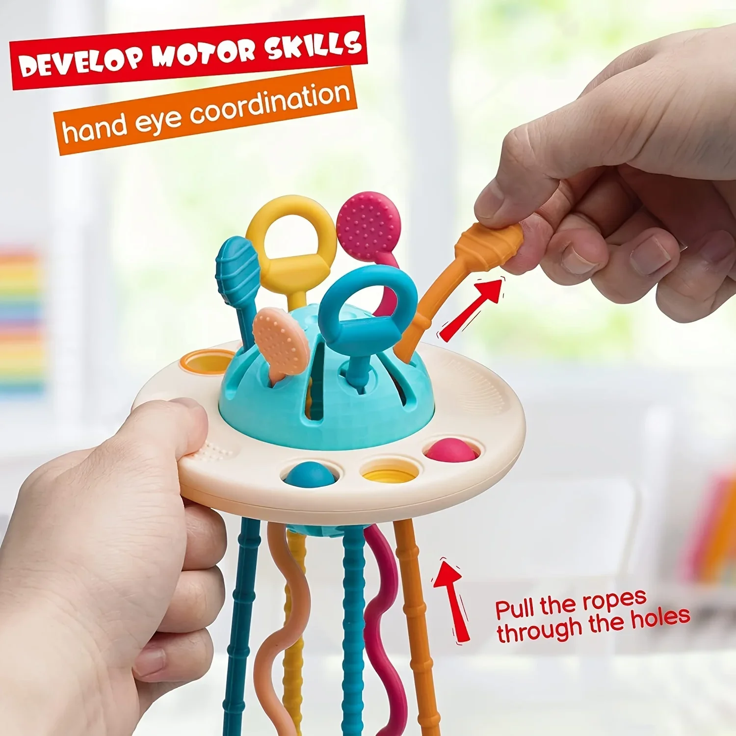 UFO Sensory Silicone Pull-String Activity Toy for Toddlers 4