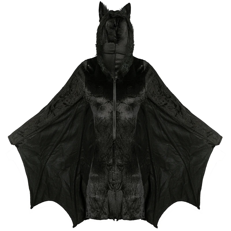 Plus Size 4XL Lady Carnival Halloween Bat Vampire Costume Soft Flannel Jumpsuit With Wing Front Zip For Cosplay Fancy Party view 3