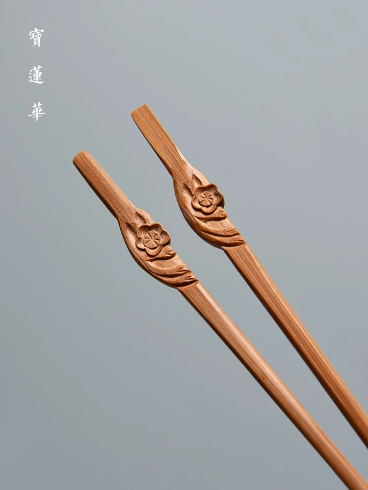Palillos de Bambú Artesanales con Grabado, Palillos para Postre, Organizador para Ceremonia del Té e Incienso, Estilo Chino