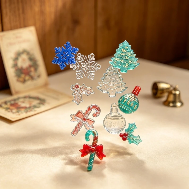 Resin silicone mold, winter-themed silicone mold, featuring snowflakes and Christmas tree patterns. DIY casting mold.