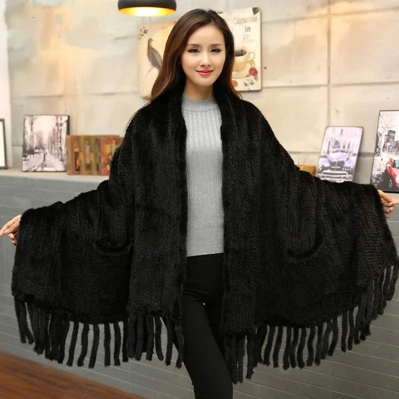 Women Fur Poncho Winter Black/Brown Knit Mink Fur Scarves Natural  Mink Fur Shawls For Women Mink Fur Shawl  Evening Party Shrug