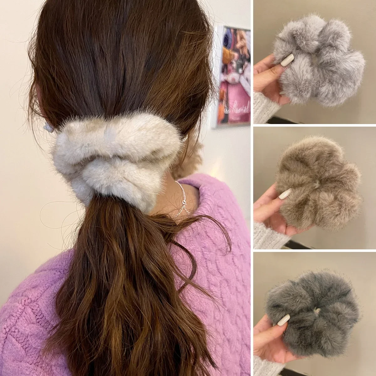 FANYIN Autumn Winter Plush Hair Rope for Women High-end Exquisite Imitation Mink Fur Large Headband  Fashion Hair Accessories