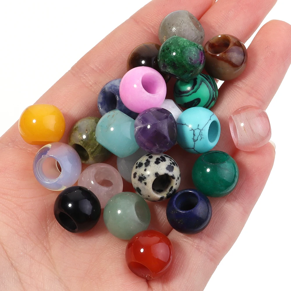 5 Stück 12mm Naturstein-Perlen mit großem Loch, Tigerauge, Malachit, Türkis, Achat, lose Perlen für DIY-Halsketten, Armbänder und Schmuckherstellung – Detail 2