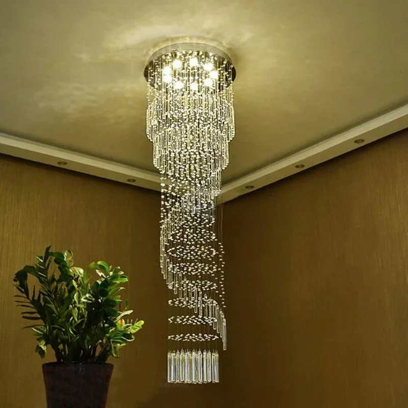 K9 Crystal Chandelier Modern Recessed Crystal Light Spiral Ladder Luxury Suspension Device Chandelier