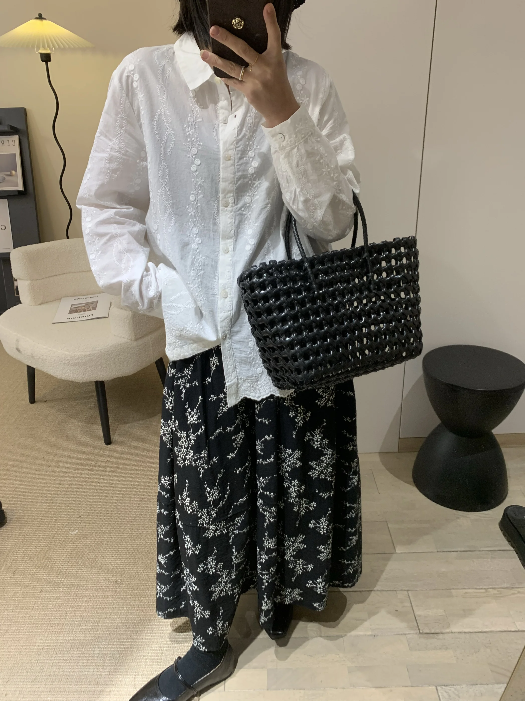 

Pure Cotton Embroidered irt Women's Basic Top Collar Long Sve Loose Fit Color Early Spring New Sle