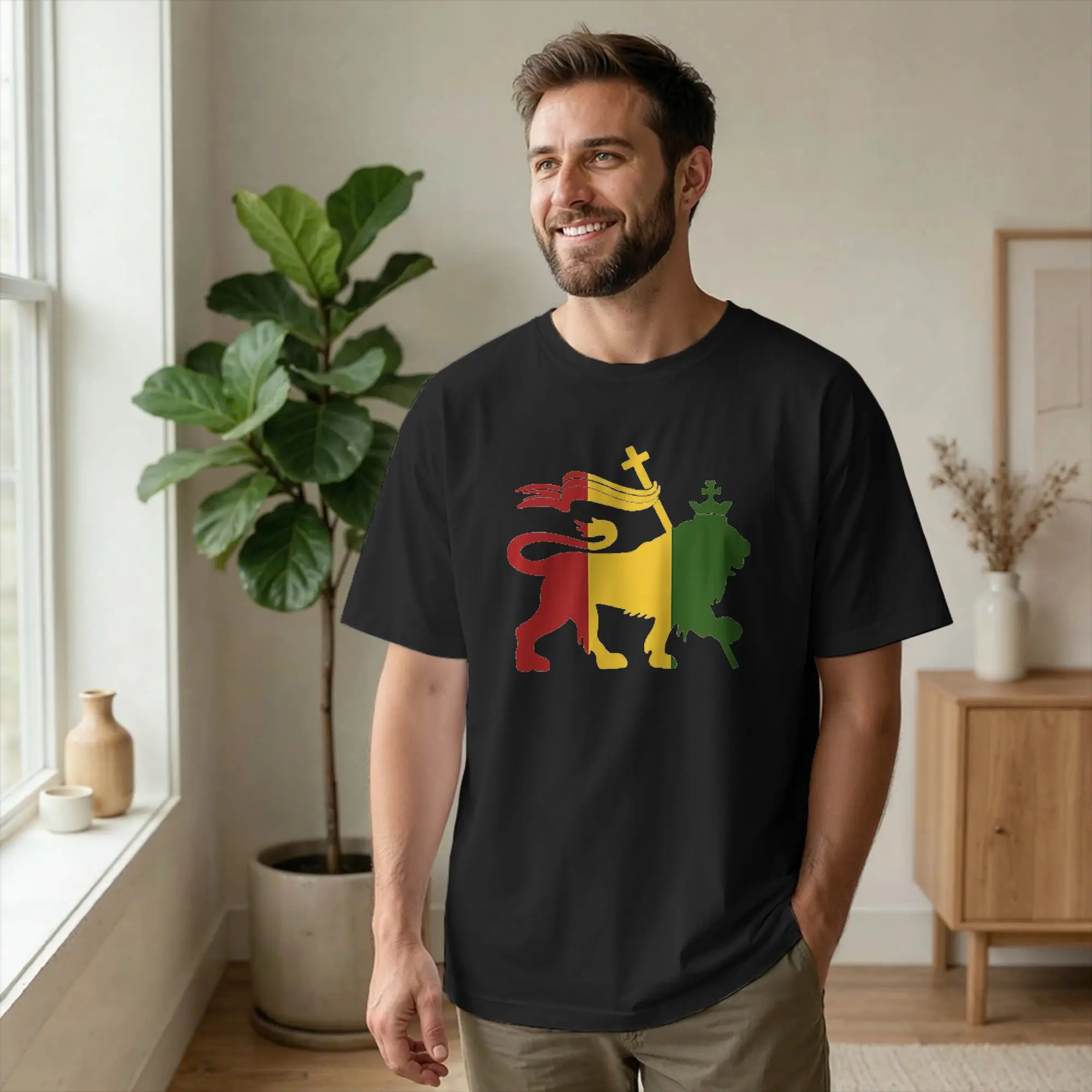 Reggae Rastafari Lion of Judah T-Shirts Men Rasta Music Funny Cotton Tee Shirt Round Collar Short Sleeve T Shirt Summer Tops
